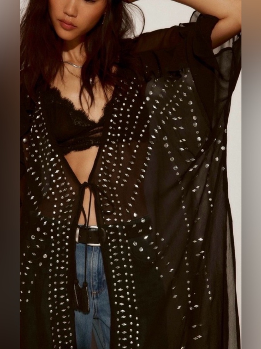 Free People studded duster black one size